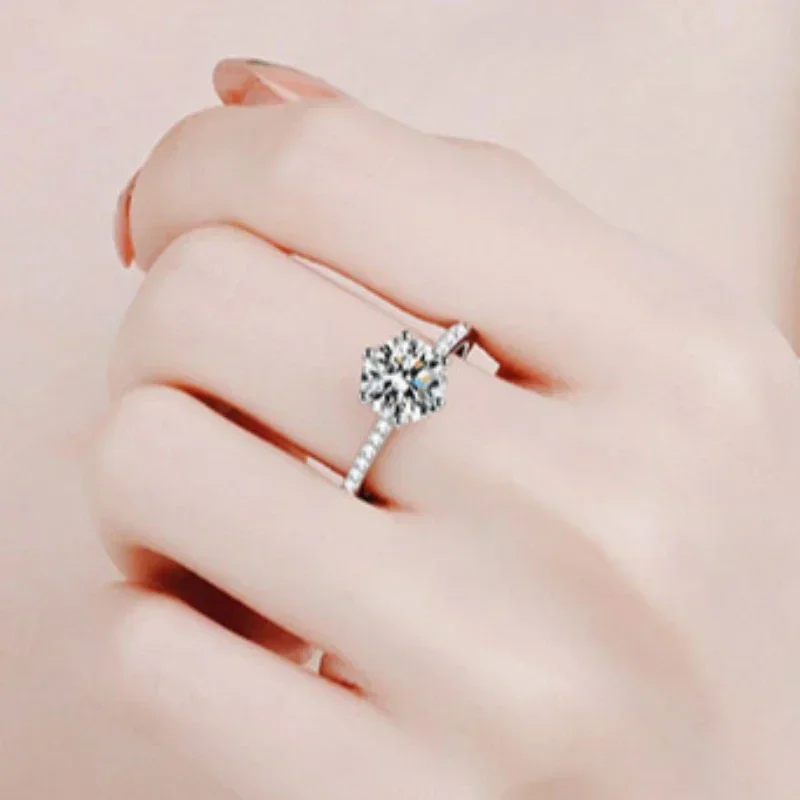 Exquisite-Design PT950 Platinum Six Claw Setting Rings for Women, 2 Carat Moissanite Ring Wedding Bands Engagement Jewelry