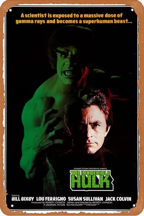 The Incredible Hulk 1978 Metal Retro Tin Sign Wall Decoration 12 x 8 inches Movie Poster Vintage Look