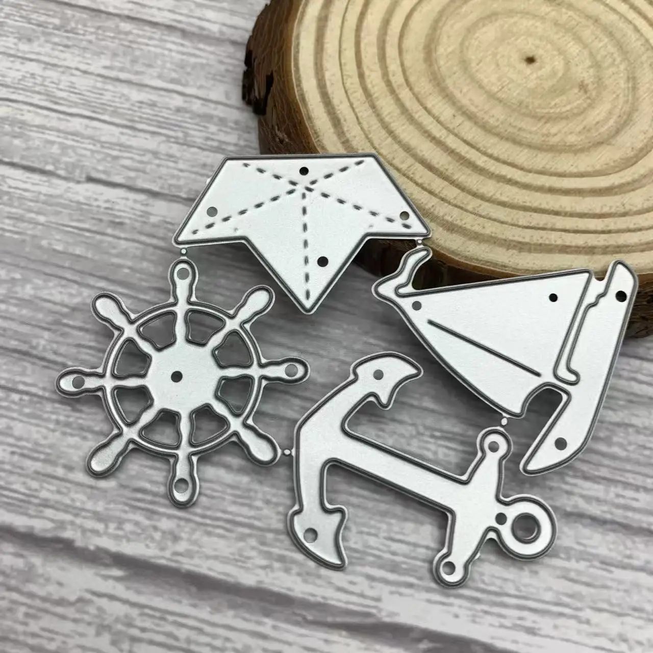 Troqueles de corte de metal con diseños de rueda de barco náutica, ancla y bandera, para temática marina, navegación, DIY, scrapbooking, tarjetas y manualidades
