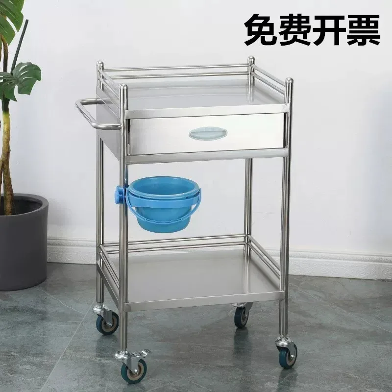 Stainless Steel Medical Trolley Treatment Cart with Two Three Tier Shelves for Hospital Instrument Medicine Beauty Salon