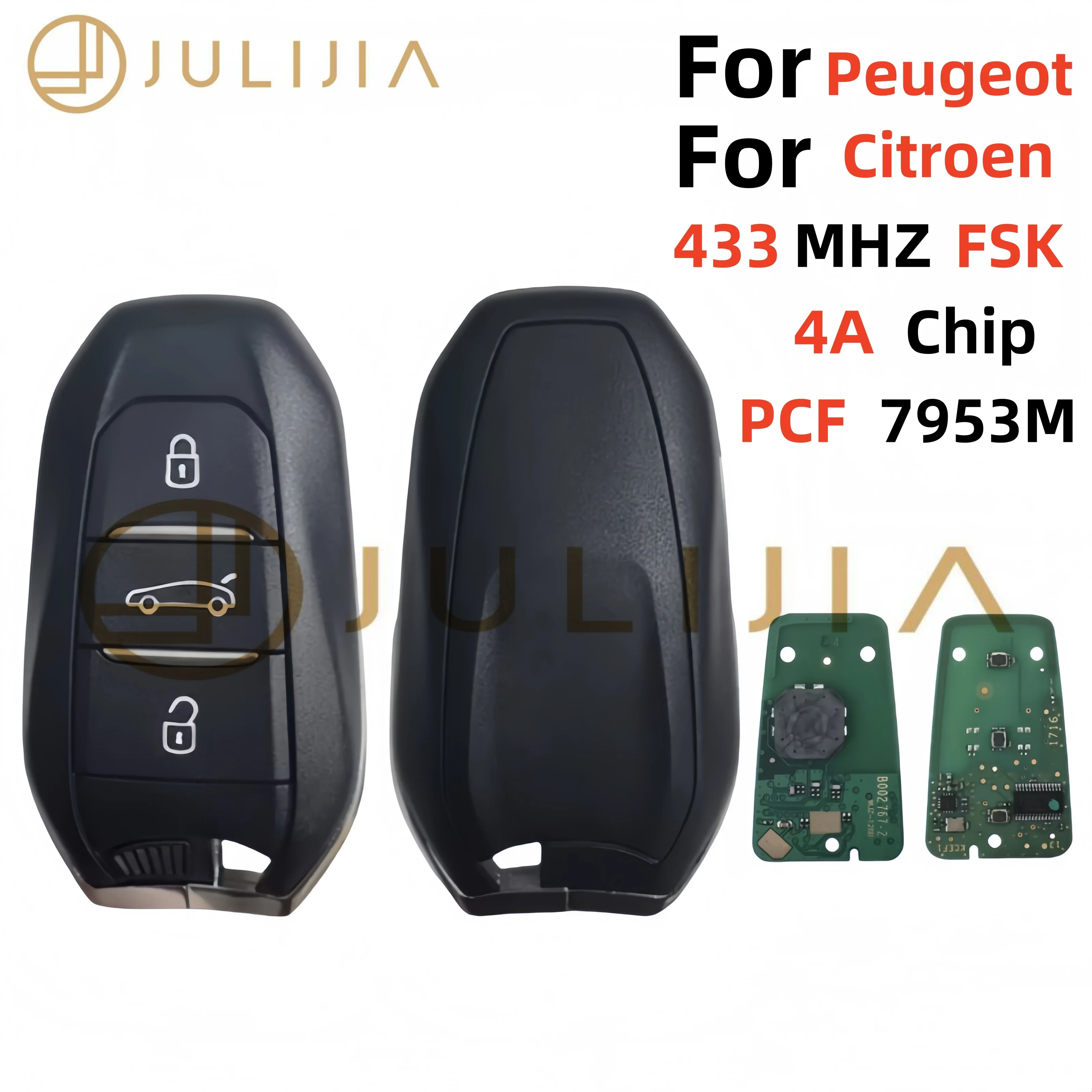 

Для Peugeot 208, 308, 3008, 508, Citroen C4L, DS4, DS5: умный автомобильный ключ-пульт с 3 кнопками, 433 МГц, чип PCF7953, Keyless Go, 4A чип.