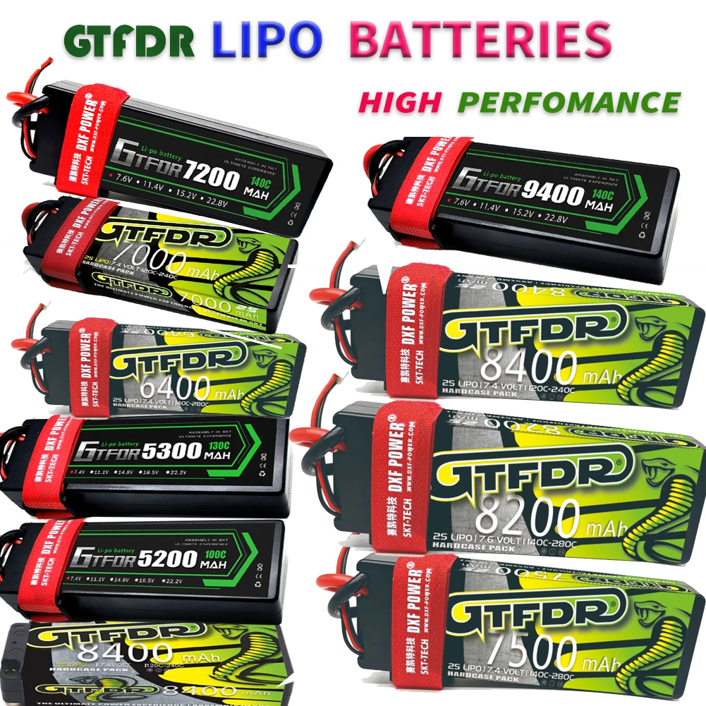 GTFDR 7.4V 7.6V 2S Battery Lipo 5200mAh 5300mAh 6500mAh 7200mAh 7500mAh 8200mAh 8400mAh 9400mAh HV 5mm Graphene for Buggy 1/10