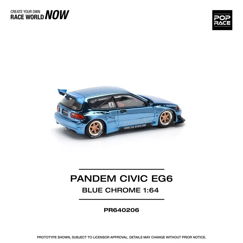 POPRACE 1:64 Honda EG6 Civic Mk5 Rocket Rabbit Wide Body Modified Electroplated Blue Alloy Die Casting Car Model,Festival Gifts.