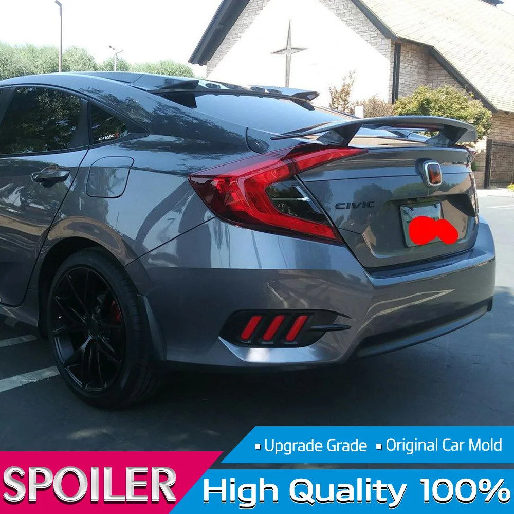For 2016-2021 Honda Civic 10th Generation 4dr Sedan Car Rear Trunk Lid Boot Car Spoiler Wings Tuning Exterior Accessories