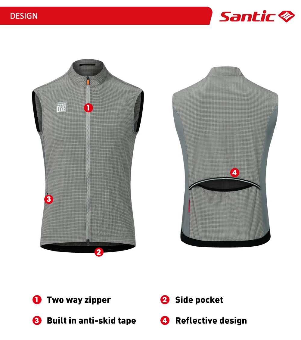 Santic Herren-Fahrradweste, winddicht, leicht, Fahrradweste, ärmellos, Fahrradbekleidung für Damen und Herren, WZ24C07048 – Detail 3