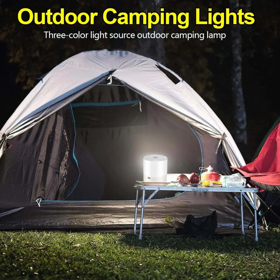 Luce da campeggio esterna portatile Sorgente luminosa a tre colori Luce notturna Tipo-C USB ricaricabile Luci d'atmosfera Lanterna da tenda