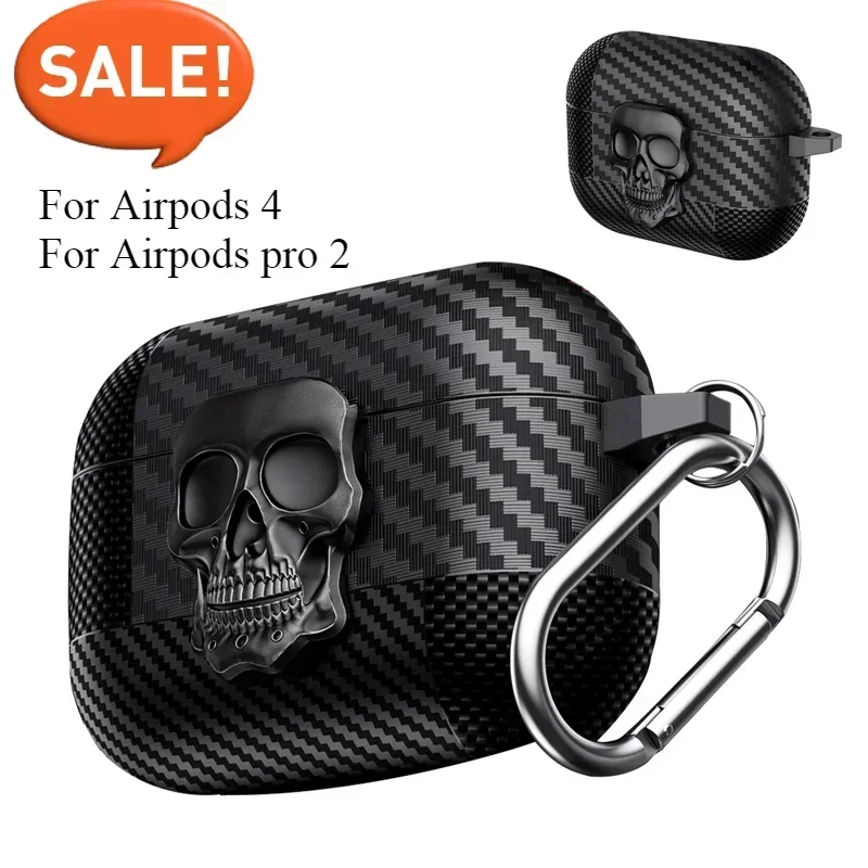 Suit Thug Skull Series Earphone Case for Airpods4 3 Magnetic Headphone Case for Airpods Pro 2 2 1 Carbon Fiber Case with Hook