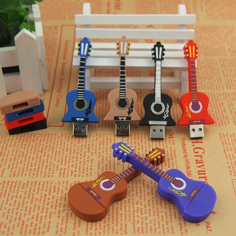 Cartoon Guitarras em Forma de U Disco USB 2.0, Hot Style, Música Flash Drive, Pendrive, Memory Stick, Adequado para Estudantes, Presentes, 64GB, 16GB