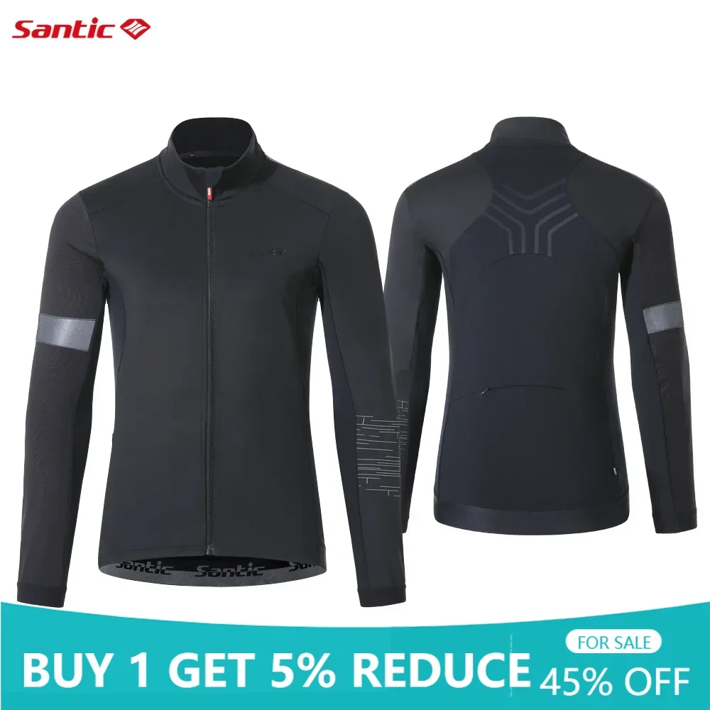 Santic Men's Cycling Jackets Windproof  Warm Winter Cycling Jackets With Pockets Thermal MTB Bike Clothes M1C01137H