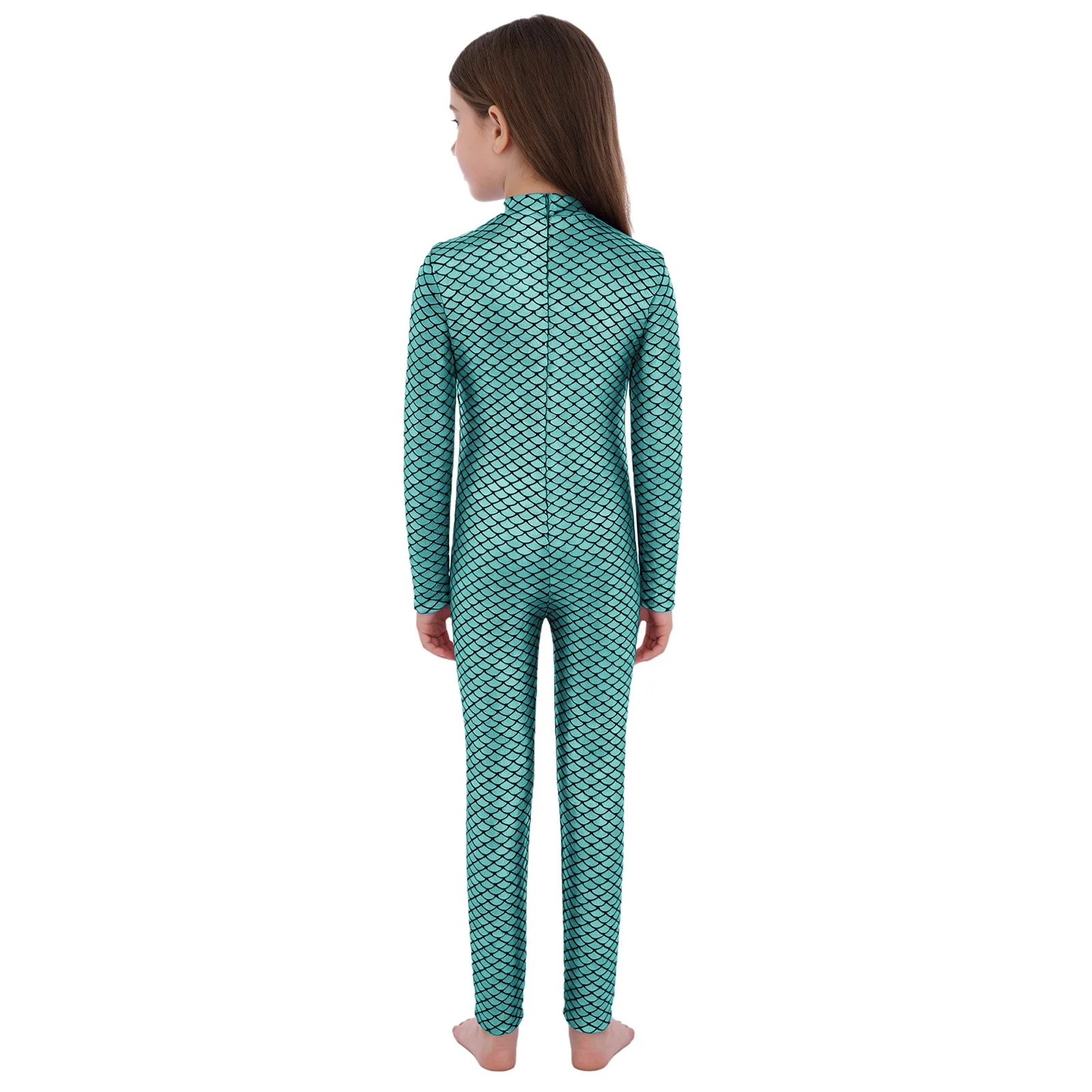 Kids Girls Metallic Fish Scales Figure Skating Dance Jumpsuit for Gymnastics Dance Stage Performance Mermaid Role Play Jumpsuits