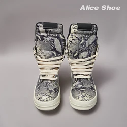 Brand Men Ankle Boot Casual Leather High Top Women Sneaker Python-Embossed Flat Luxury Trainer Designer Platform Grey Flat Shoe