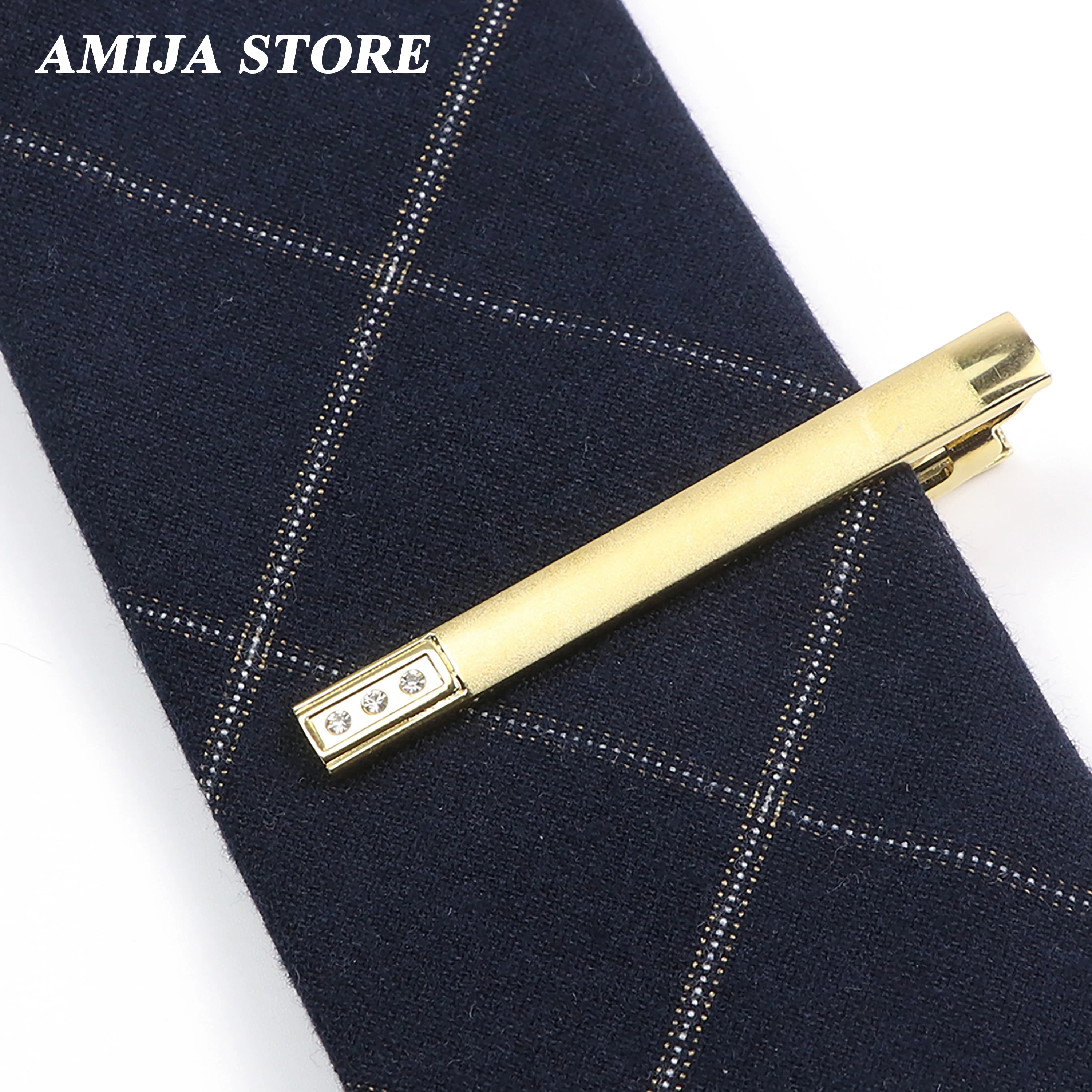 Men Metal Gold Color Tie Clip For Wedding Gifts Necktie Clasp Clip Gentleman 6cm Ties Bar Crystal Tie Pin For Men\'s Accessories