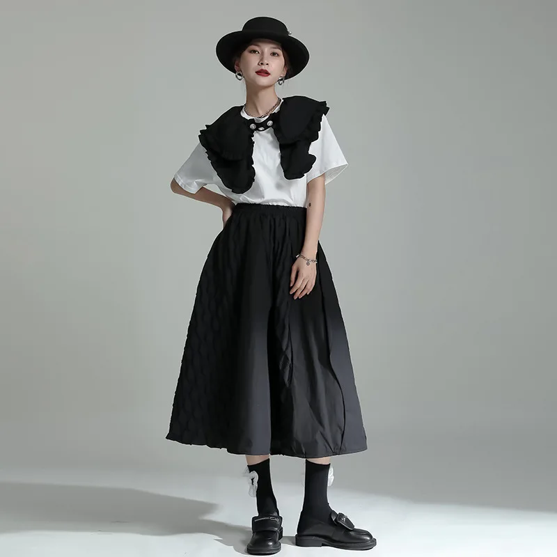 2024 Dark system fish scale splicing half skirt design sense a line elastic waist umbrella skirt