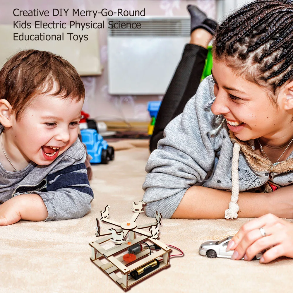 DIY Wooden Carousel Educational Toys Battery Powered Physical Educational Toys Safe for Scientific Experiment