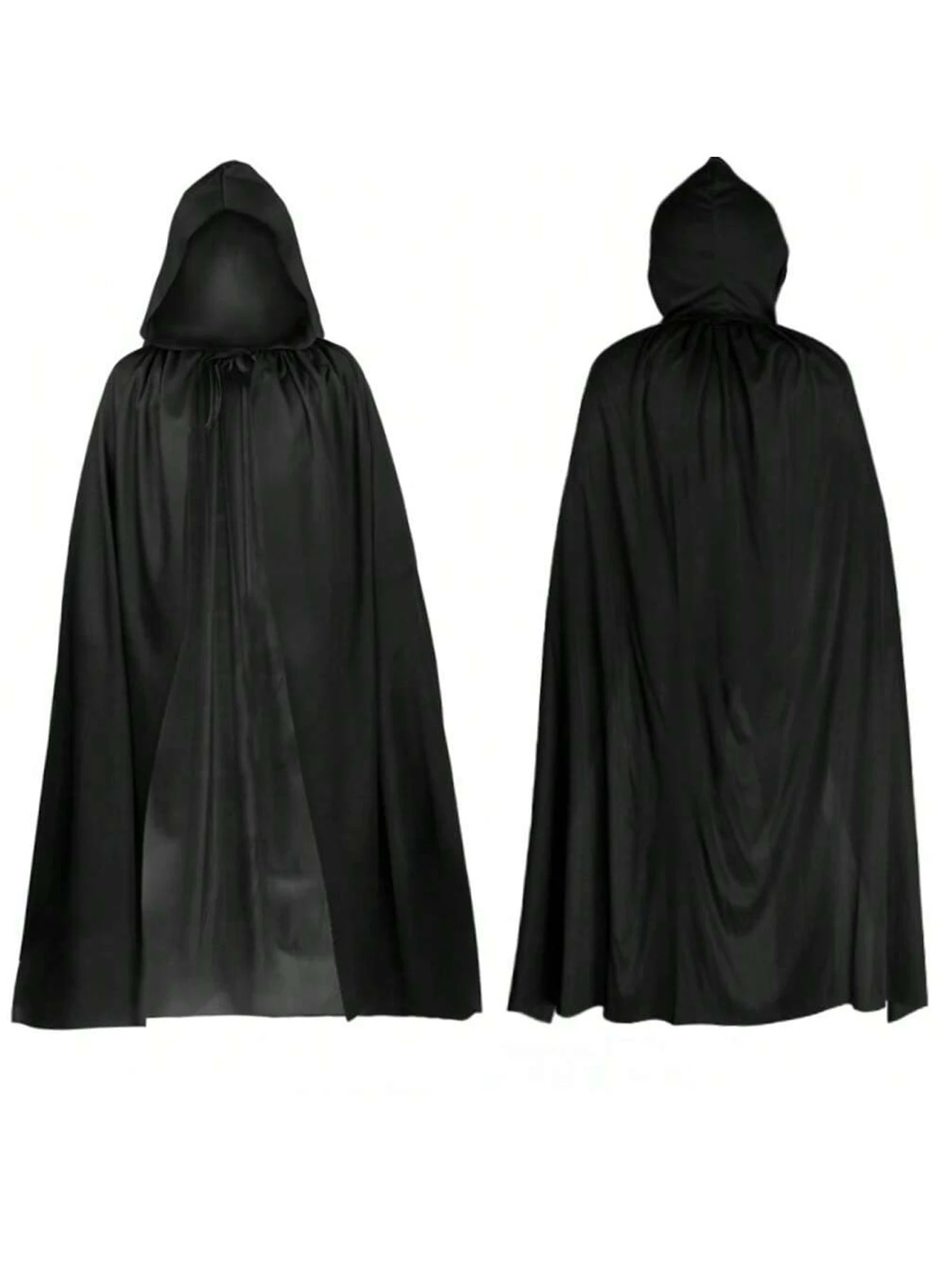 Carnival Black Robe Witch Long Cape Cloak Soft Unisex Hooded Cosplay Costume Prop Party Performance Supplies Holiday Halloween