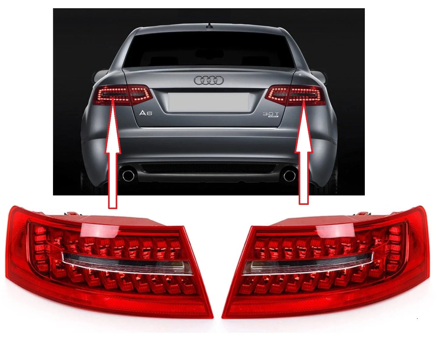 Car Tail Light Assembly LED Turn Signal Brake Lamp 4F5945095J 4F5945096J For Audi A6 C6 S6 Quattro RS6 Saloon Sedan 2009-2011