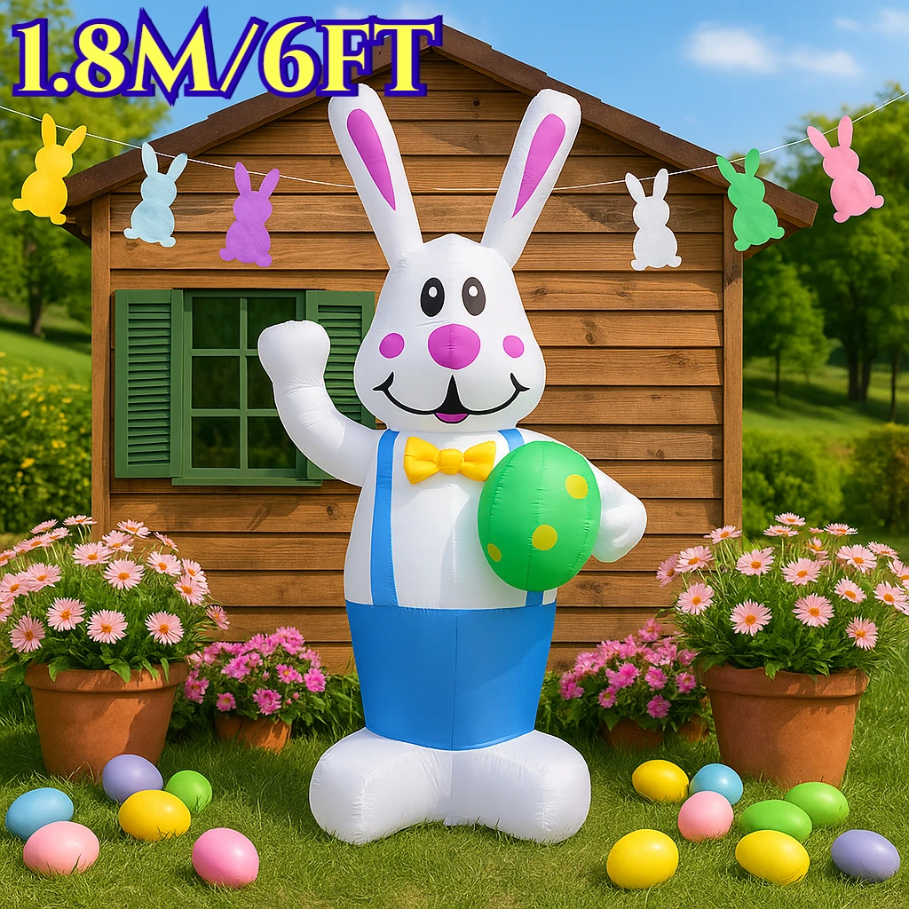 

Счастливой Пасхи, надувные игрушки, 1,8 м/6 футов, кролик, декор в виде яйца, встроенная светодиодная модель, уличный сад, вечеринка, реквизит, орнамент