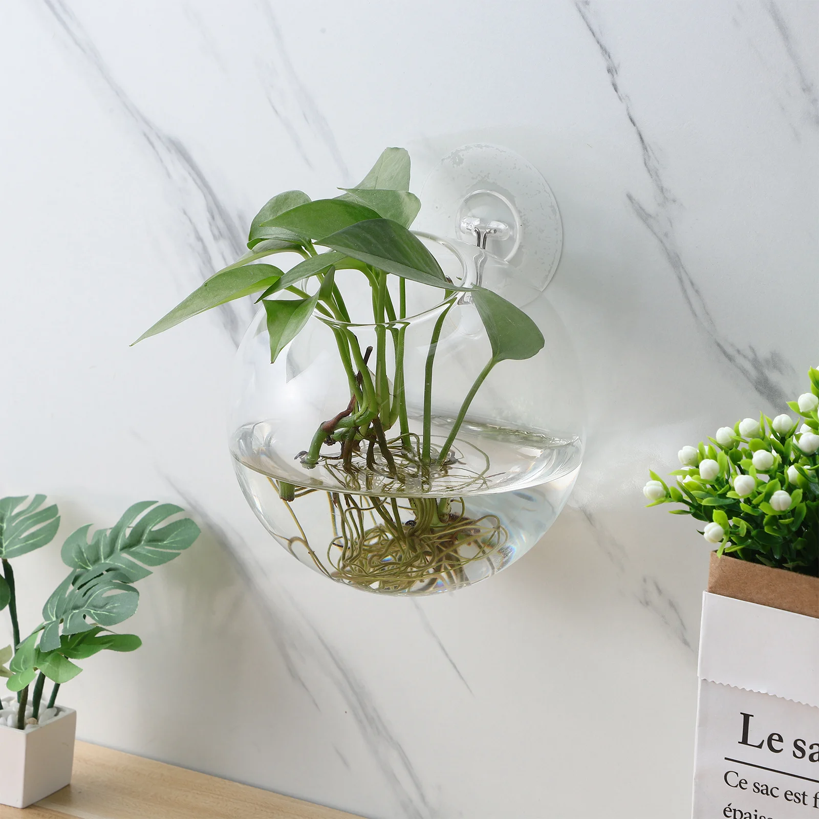 

4pcs Hanging Glass Planters Round Transparent Vases For Hydroponics Space Saving Wall Mounted Decor Propagation Station Wall
