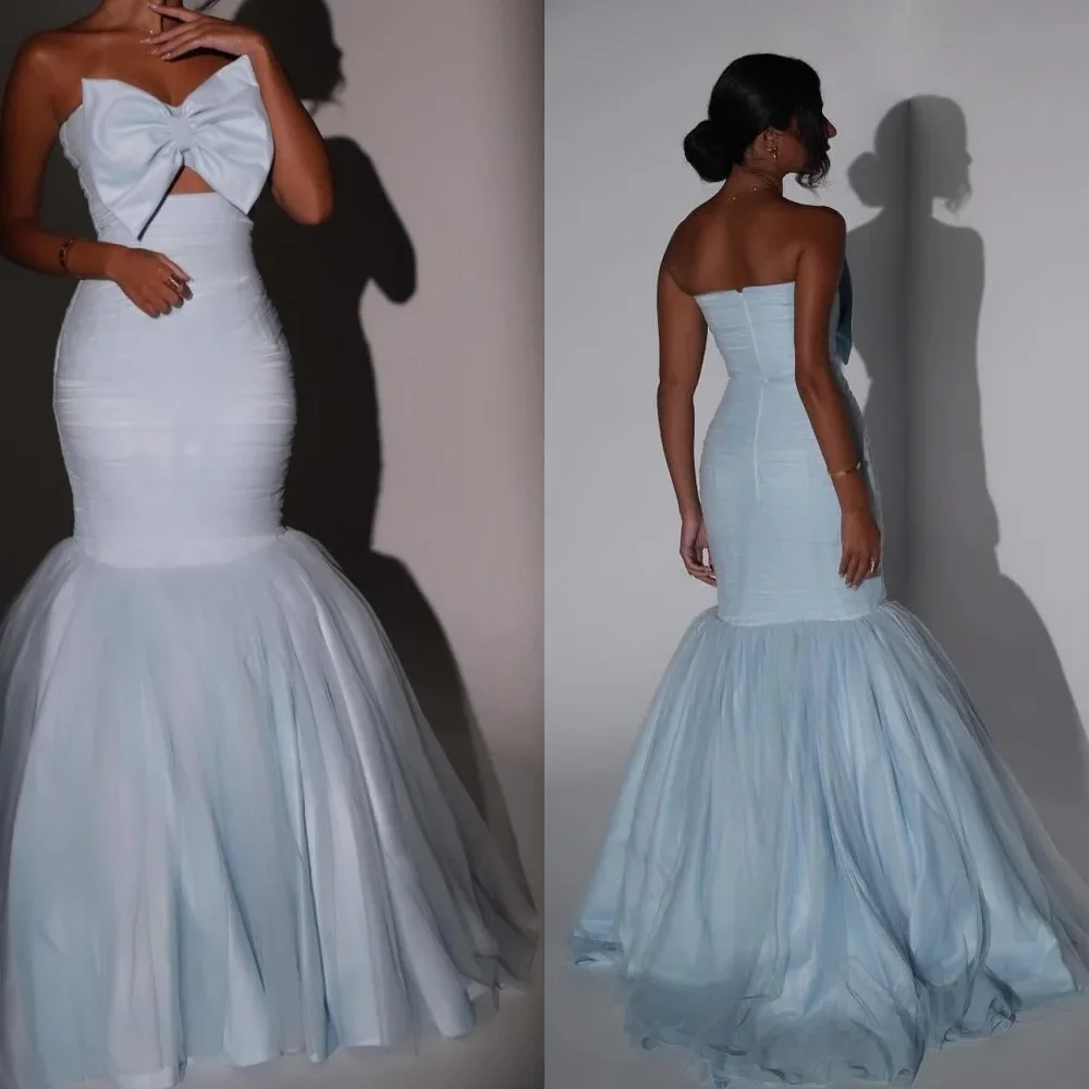 

Sizes Available Jersey Pleat Bow Mermaid Strapless Long Dresses Homecoming Dresses Classic Exquisite Modern Style Pastrol Unisex