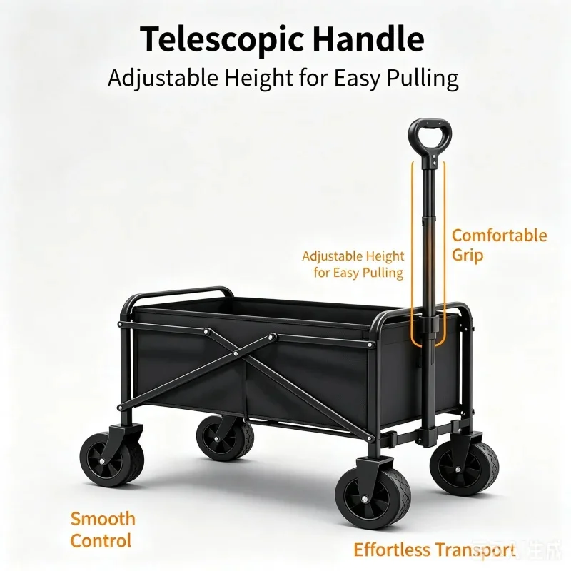 110L Large Capacity Foldable Camping Cart | Heavy Duty 80KG Load Utility Wagon, Waterproof Double Oxford Fabric, Adjustable Pull
