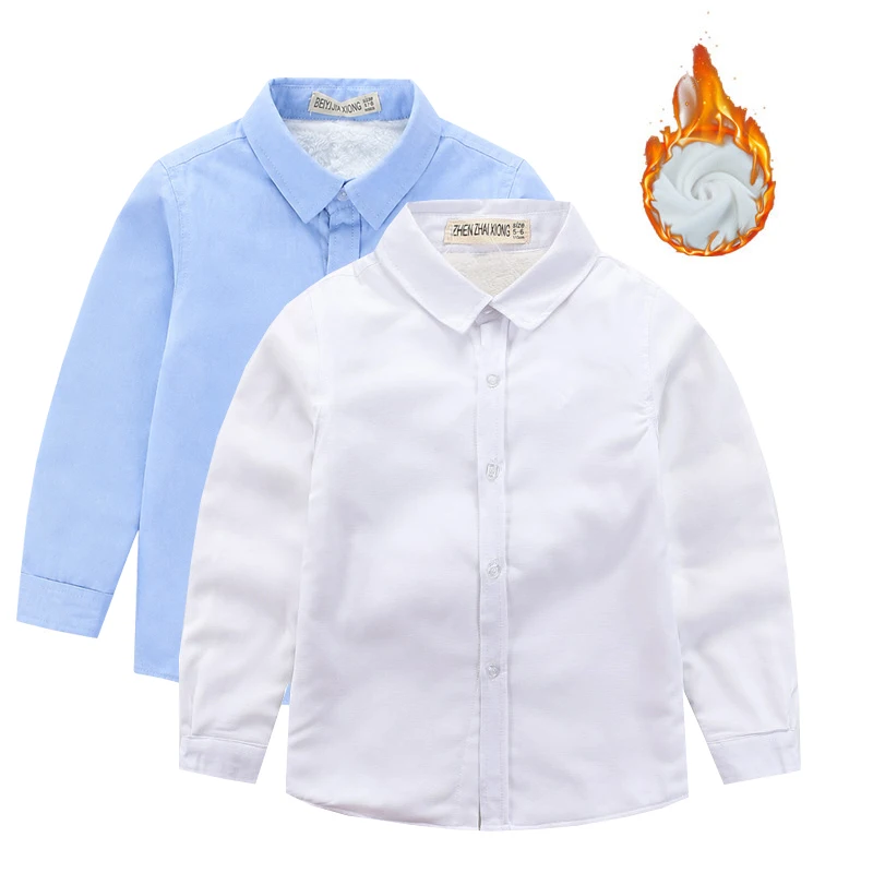 1pcs Child Shirt Boys Fleece-lined Long Sleeve Shirt Autumn Winter Thicken Cotton Solid Baby Basic Children Clothing 100cm-180cm