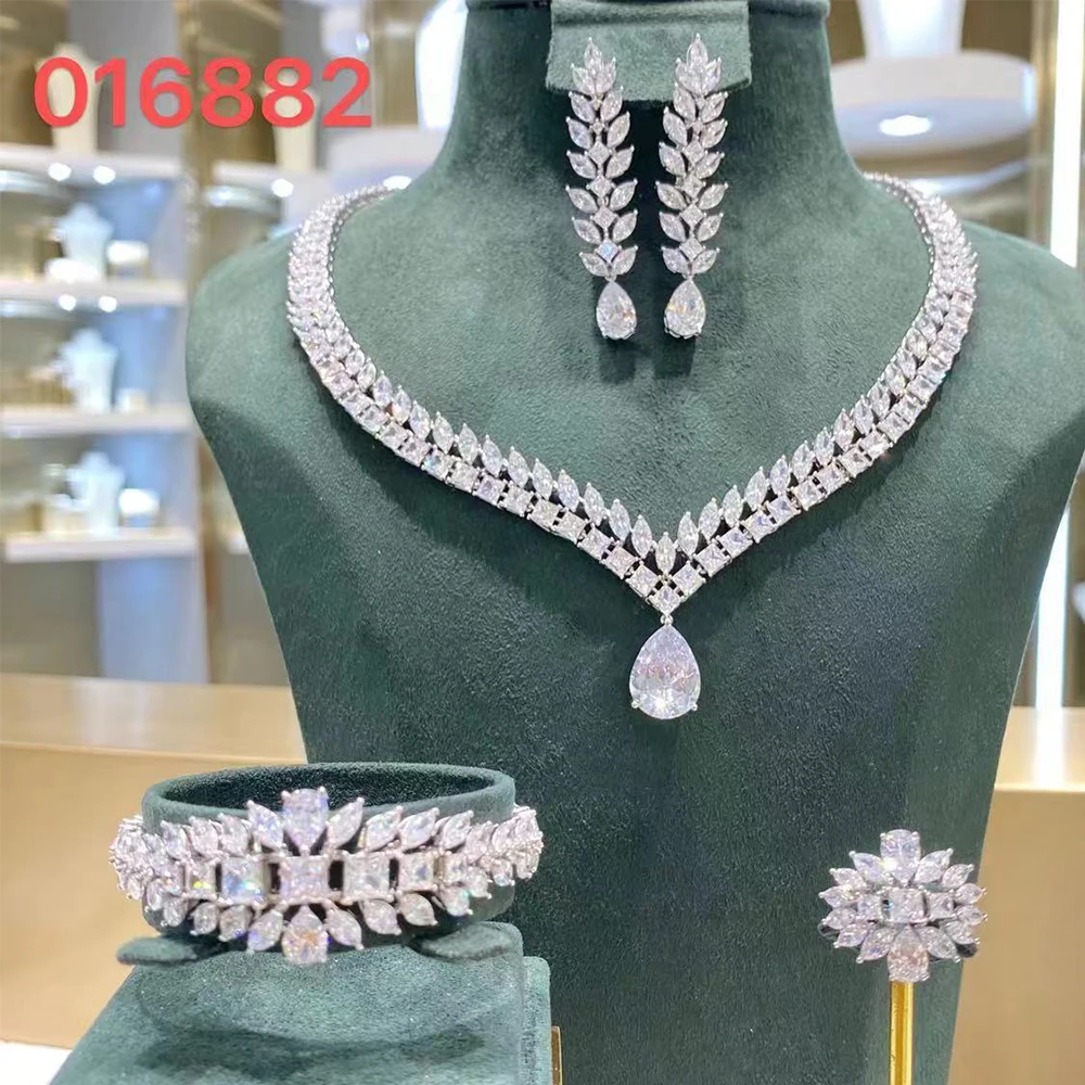 016882 4pcs Bridal Necklace Set For Women Cubic Zirconia Jewelry Set For Middle East Party Wedding Jewellery Set Accessories