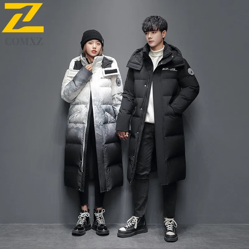 

COMXZ 2025 Winter Padded Jacket Male Leisure Hooded Long Camping Lightweight Long Parka Travel Coldproof Thickened New Garment