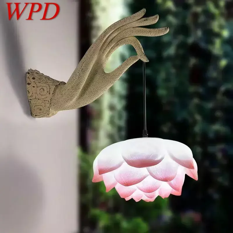 WPD lampada da parete in stile cinese Art bergamotto Lotus lampada da parete corridoio sala da tè parete cortile esterno luce decorativa