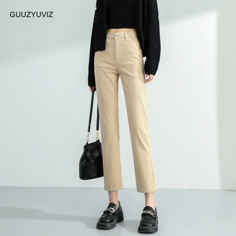 

GUUZYUVIZ Stretch Straight Jeans Woman Autumn Vintage High Waist Elastic Denim Pants Y2k Korean Fashion Female New