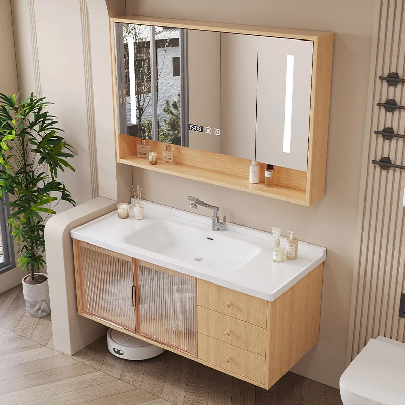 

Modern Bathroom Cabinet Minimalist Wooden Organizer Furniture Auxiliary Shower Niche Washbasin Rangement Salle De Bain Home