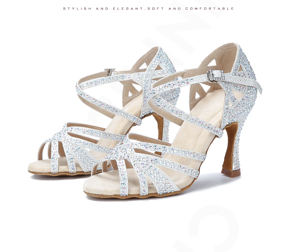CINMIDY Satin Glitzer Tanzschuhe Damen Strass Latein Tanzschuhe Ballsaal Tanzschuhe High Heels Party Schuhe Damen Hochzeitsschuhe – Detail 18