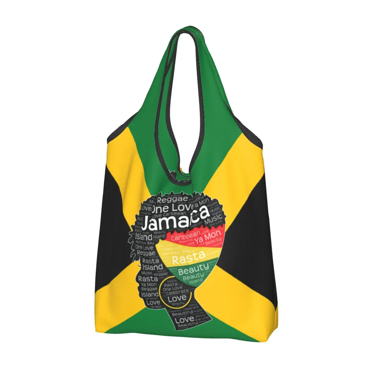 Custom Cute Jamaica Jamaican Woman Afro Puff Shopping Tote Bags Portable Afro Word Art Groceries Shopper Shoulder Bag