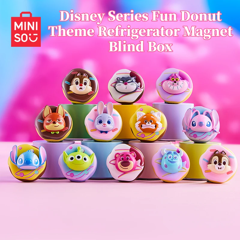 MINISO Anime Cartoon Disney Series Fun Donut Theme Refrigerator Magnet Blind Box Trendy Figure Ornament Refrigerator Magnet Gift