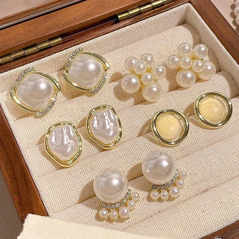 Women's 16 Pieces Imitation Pearl Stud Earrings Set, Elegant Gift