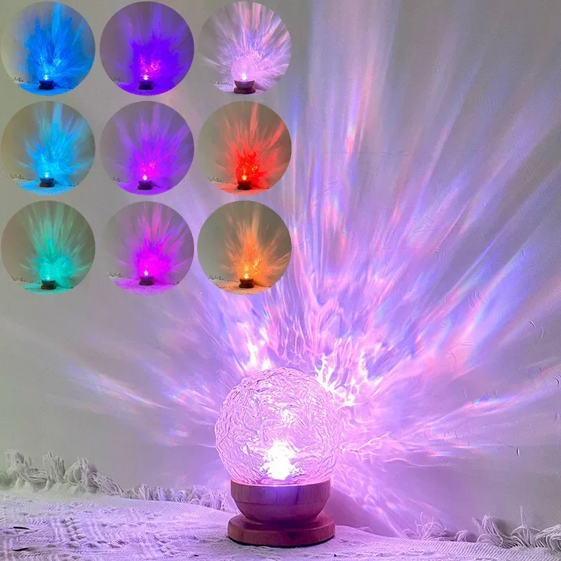 INS Glass Crystal Ball Night Light  Rotating Water Wave Atmosphere Light  Creative Modern Simple and Warm Home Style