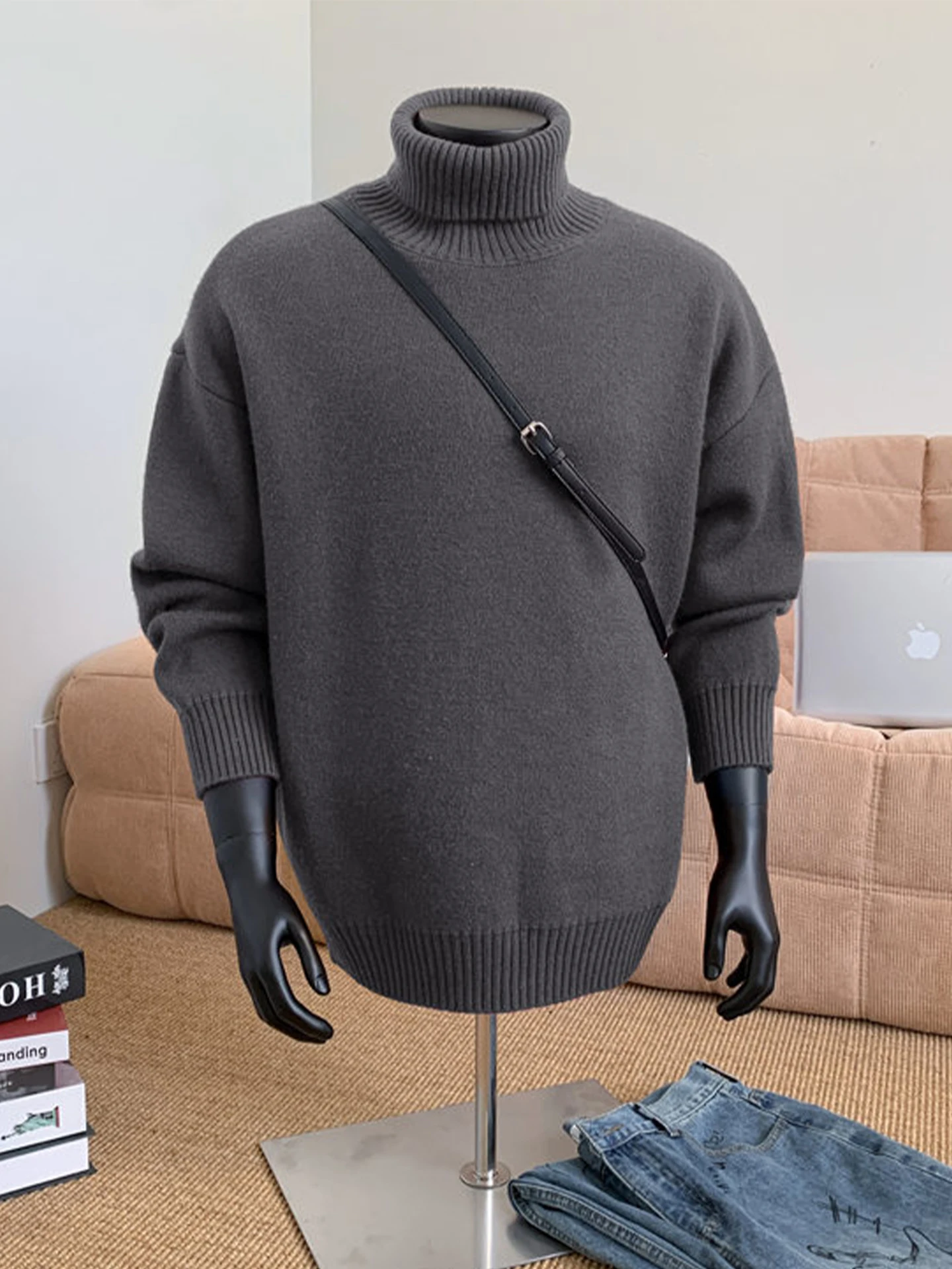 

American Sle High Collar Fce Lined Thiened Knitted Sweater Men's Winter Faion Warm Inner Wear Outerwear Casual Top