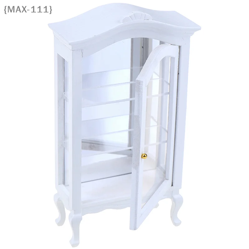 

【F2-MAX111】1:12 Dollhouse miniature furniture white wood display cabinet cupboard showcase