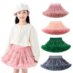 Girls 1-10T Lace Tutu Skirt Fluffy Chiffon Pettiskirt Solid Colors Tutu Skirts Girl Dance Skirt Children Tulle Petticoat Tulle