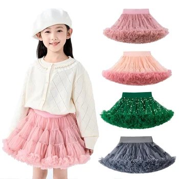 Girls 1-10T Lace Tutu Skirt Fluffy Chiffon Pettiskirt Solid Colors Tutu Skirts Girl Dance…