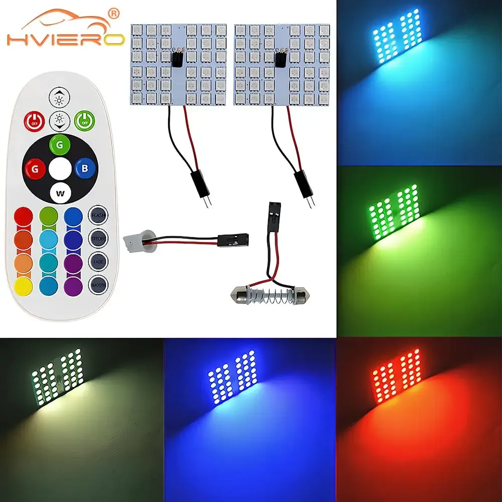 T10 W5w RGB 5050 36SMD 자동 LED 조명 리모컨, 4W RGB 자동차 패널 인테리어 조명, 독서 돔 램프, BA9S 어댑터, 2 개