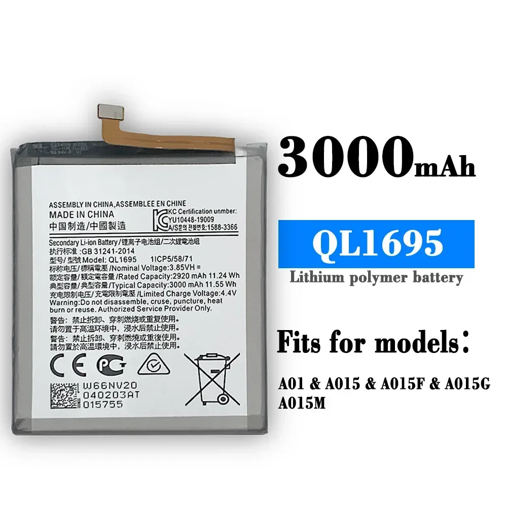 

High Quality Replacement Battery For Samsung Galaxy A01 Battery SM-A015V Phone QL1695 3000mAh Panel Battery