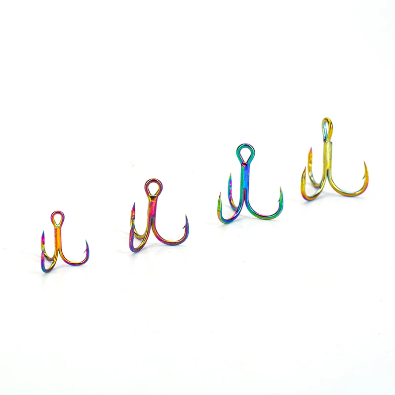 10 Stück bunte Angelhaken mit Widerhaken, rostfrei, Drillinge 4 # 6 # 8 # 10 # Angelgerät aus Hartstahl für Köderhaken, Minnow-Haken – Detail 6