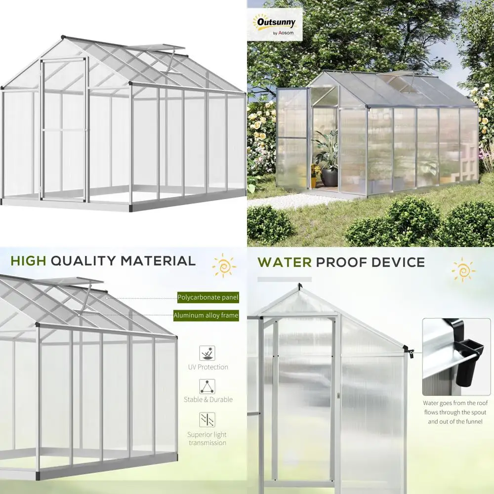 

Walk-in Polycarbonate Outdoor Greenhouse with Rain Gutter and Roof Vent, 10' x 6' Garden Greenhouse