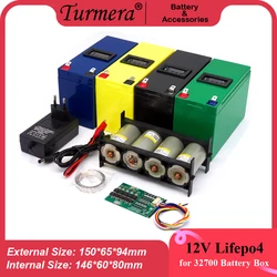 Turmera 12V 7A Lifepo4 Battery Box with 4S 40A Balance BMS 1X4 32650 32700 Holder Switch Displayer Replace Lead-Acid Battery Use