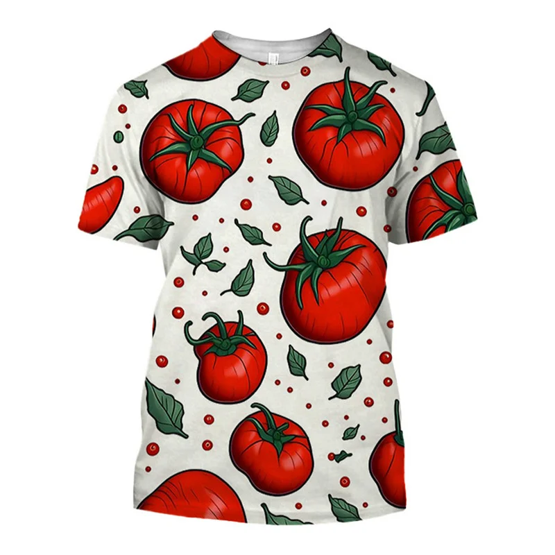 

3D Printed Creative Tomato T Shirt For Men Vegetable Art Pattern Tees Summer Loose Round Neck Tops Short Sleeves Women T-Shirts