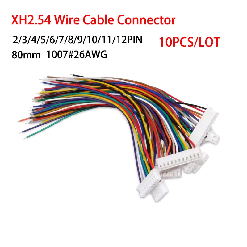 10PCS/LOT JST XH2.54 XH 2.54mm Wire Cable Connector 2P/3P/4P/5P/6/7/8/9/10/11/12 Pin Female plug cable 8cm/80mm