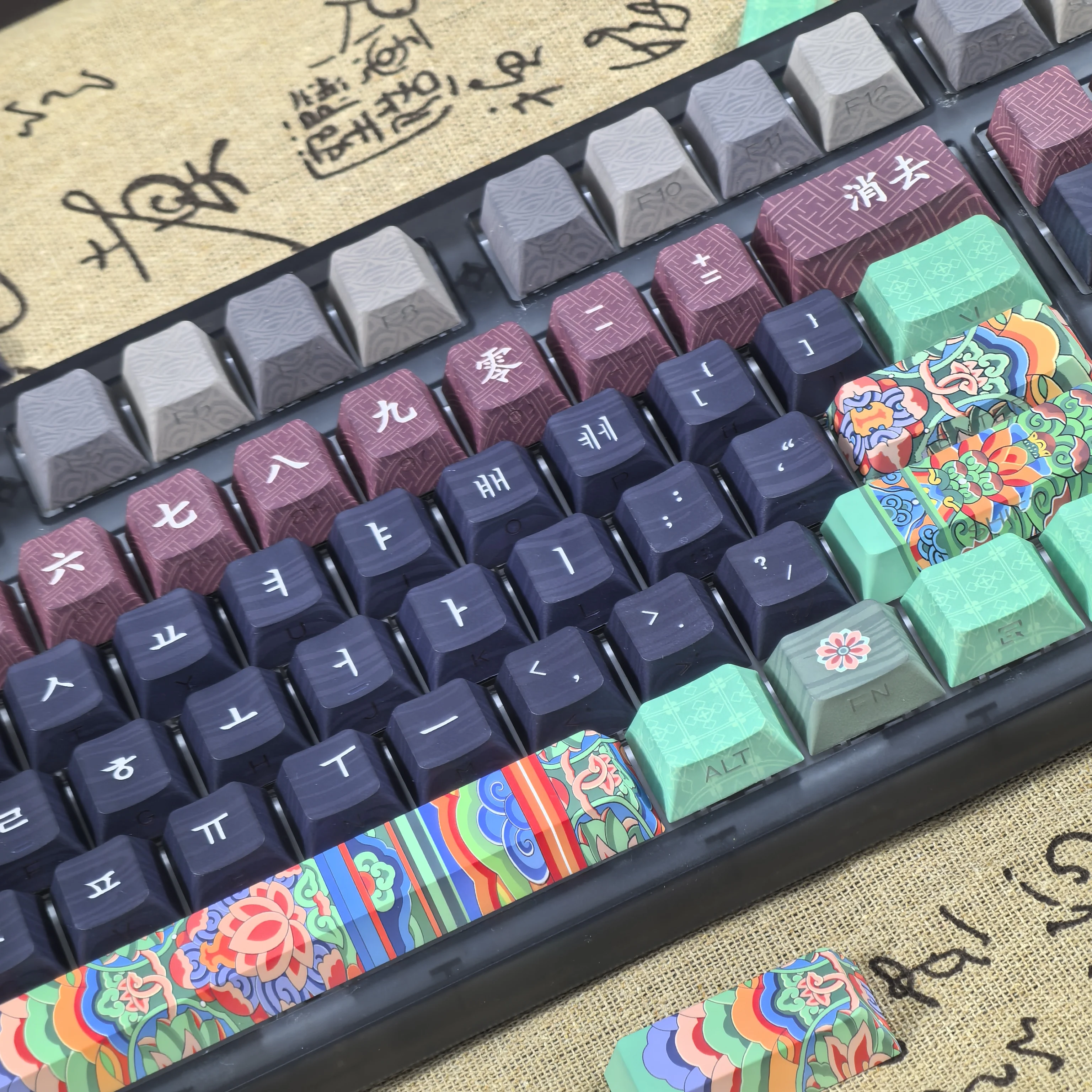 Ancient Korean Keycap Dancheong Black Side Engraved Translucent Pbt Theme For Mechanical Keyboard 단청 와글바글 염료승화 PB