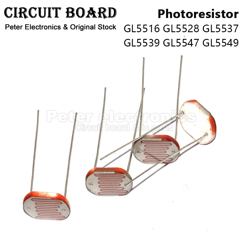(20pcs) GL5506 Photoresistor LDR GL5516 GL5528 GL5537 GL5539 GL5547 GL5549 5MM Photoelectric Detection Element Sensor Switch