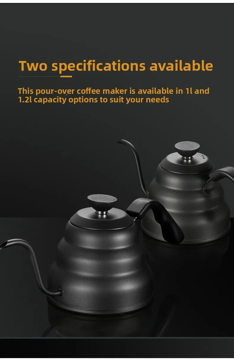 304 Stainless Steel Gooseneck Coffee Pot 1000ml Temperature Controlled Long Spout Drip Coffee Maker with Lid for Pour Over