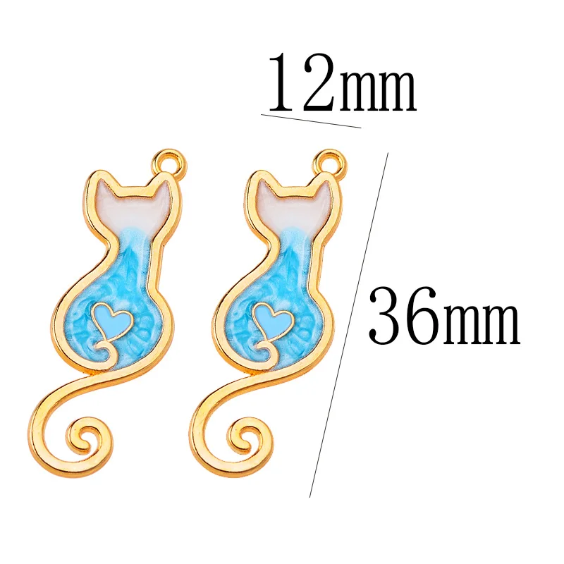 10Pcs Transparent Enamel Heart Cat Charm for Women Earrings Necklace Jewelry Making Kawaii Animal Pendant Diy Craft Supplies
